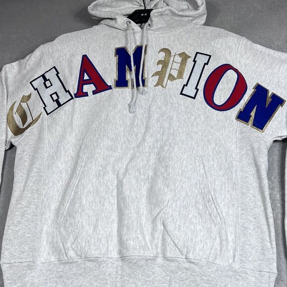 Champion Sweatshirt Size Mens Medium Reverse Weave Hoodie Textured Logo Letters - Picture 4 of 10